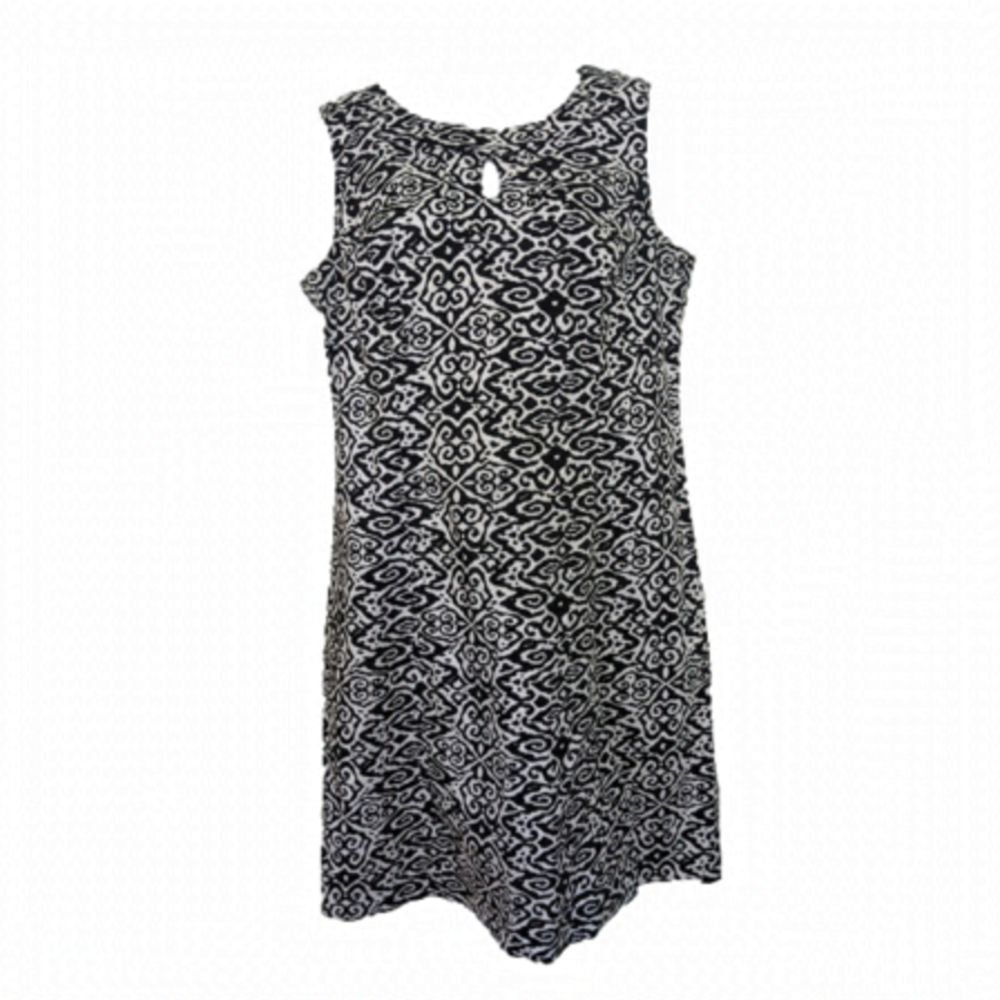 LAUREN RAPLH LAUREN BLACK AND WHITE PATTERN SHIFT MINI MIDI DRESS SIZE 12